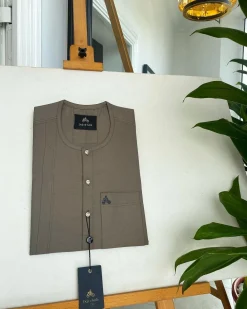 An Ash grey, Front Flap with Swarovski button details African traditional senator kaftan native.