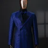 An Azure Blue And Black, Peak Lapel, Double-Breasted Jacquard Jacket.