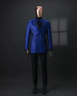 An Azure Blue And Black, Peak Lapel, Double-Breasted Jacquard Jacket.