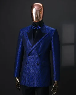 An Azure Blue And Black, Peak Lapel, Double-Breasted Jacquard Jacket.