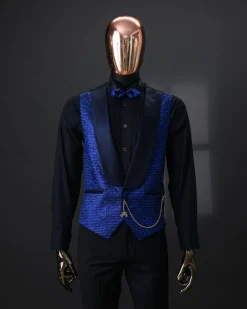 An Azure Blue And Black, Shawl Lapel Waistcoat