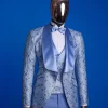 An Azure blue, knitted, star studded metallic jacquard, shawl lapel tuxedo suit.