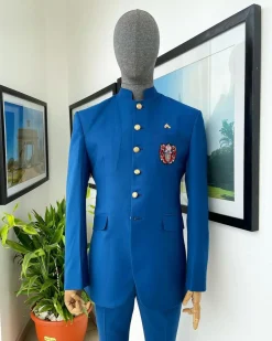 An Azure Blue, Long Sleeve Safari Suit