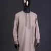 An ecru brown, front flap with clear view Swarovski button details kaftan And sokoto