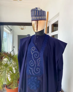 An Egg plant Purple and Blue Embroidery African tailored Agbada