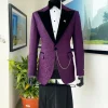 An Egg plant purple, peak lapel, floral patterned jacquard tuxedo suit