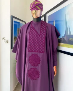 An Egg plant purple, Square and empty interwoven embroidery agbada