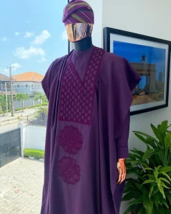 An Egg plant purple, Square and empty interwoven embroidery agbada