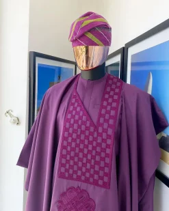 An Egg plant purple, Square and empty interwoven embroidery agbada