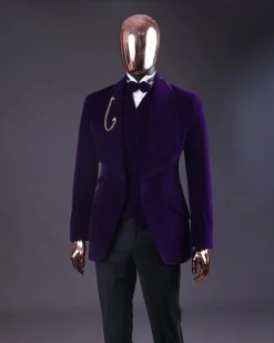An Egg Plant Purple Velvet Shawl Lapel Tuxedo Suit