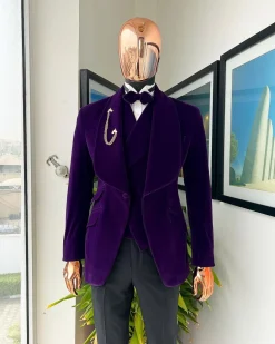 An Egg Plant Purple Velvet Shawl Lapel Tuxedo Suit