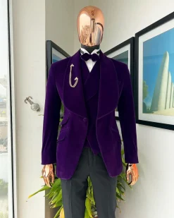 An Egg Plant Purple Velvet Shawl Lapel Tuxedo Suit
