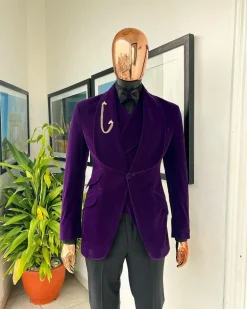 An Egg Plant Purple Velvet Shawl Lapel Tuxedo Suit