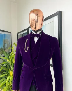 An Egg Plant Purple Velvet Shawl Lapel Tuxedo Suit