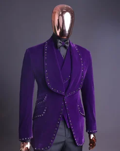 An Egg Plant Purple Velvet Shawl Lapel Tuxedo Suit