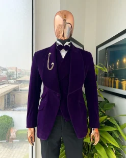 An Egg Plant Purple Velvet Shawl Lapel Tuxedo Suit