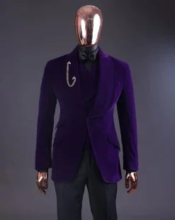 An Egg Plant Purple Velvet Shawl Lapel Tuxedo Suit