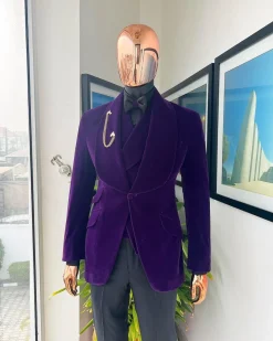An Egg Plant Purple Velvet Shawl Lapel Tuxedo Suit