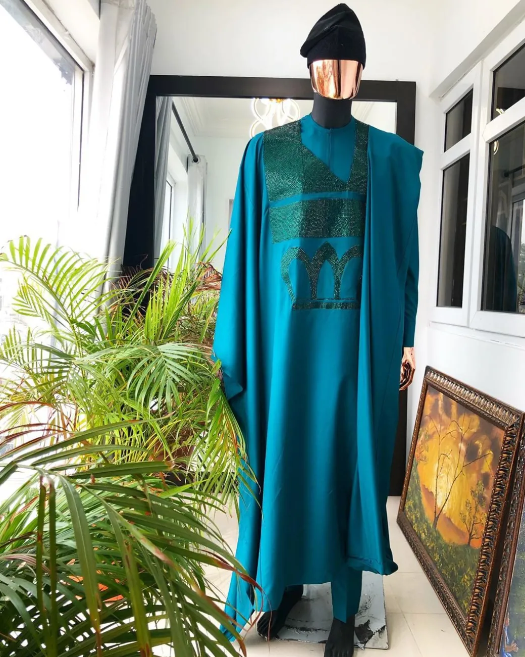 An Emerald Green Agbada with Swarovski Stone Embroidery