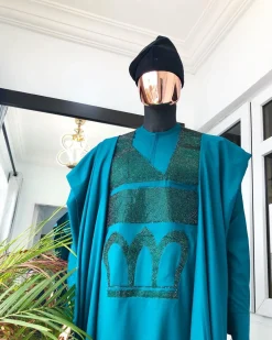 An Emerald Green Agbada with Swarovski Stone Embroidery