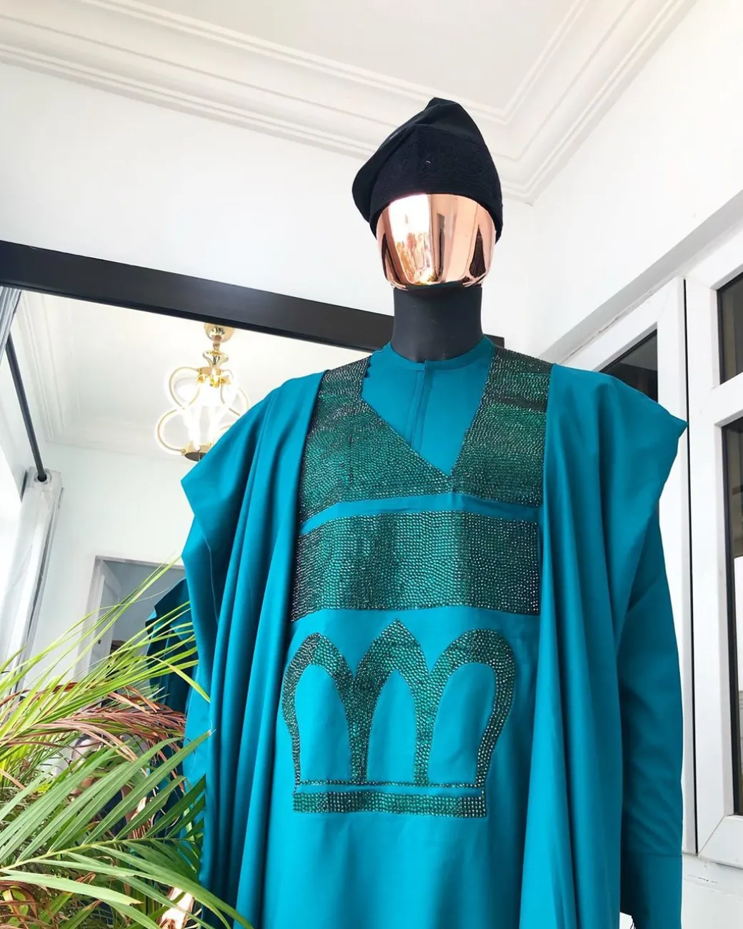 An Emerald Green Agbada with Swarovski Stone Embroidery