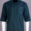 An Emerald Green, Front Flap With Studded Swarovski Buttons, 3/4 Sleeve African Senator Kaftan Native.