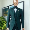 An emerald green, knitted, root floral jacquard notch lapel suit
