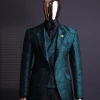 An Emerald green, knitted, root floral jacquard notch lapel suit