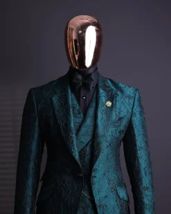 An Emerald green, knitted, root floral jacquard notch lapel suit