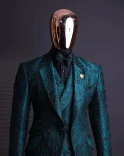An Emerald green, knitted, root floral jacquard notch lapel suit