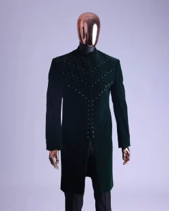 An Emerald Green Safari Suit With Mixed Swarovski Stones Detailing