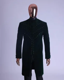 An Emerald Green Safari Suit With Mixed Swarovski Stones Detailing