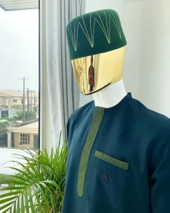 An Emerald Green with a dispersed dotted embroidery design kaftan