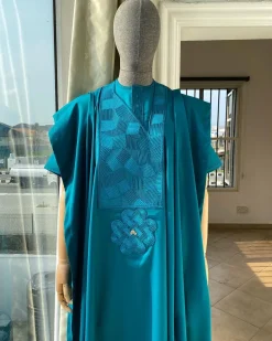 An Emerald Green with a maze line Japanese intersection design African Agbada