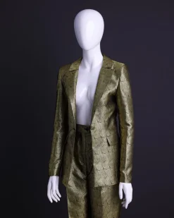 An Extended Notch Lapel, Spiral Gold Metallic Jacquard Suit.