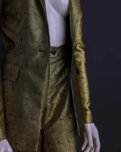 An Extended Notch Lapel, Spiral Gold Metallic Jacquard Suit.