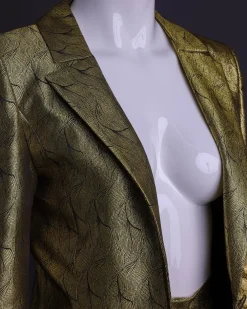 An Extended Notch Lapel, Spiral Gold Metallic Jacquard Suit.