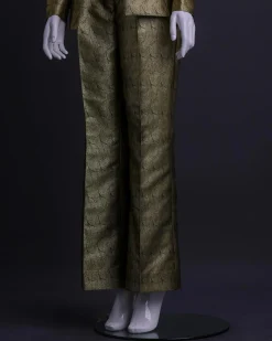 An Extended Notch Lapel, Spiral Gold Metallic Jacquard Suit.