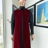 An “Eyes Wide Shut” mahogany red soaked Italian velvet Ceremonial suktan with black Swarovski stone detailing