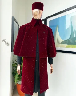 An “Eyes Wide Shut” mahogany red soaked Italian velvet Ceremonial suktan with black Swarovski stone detailing