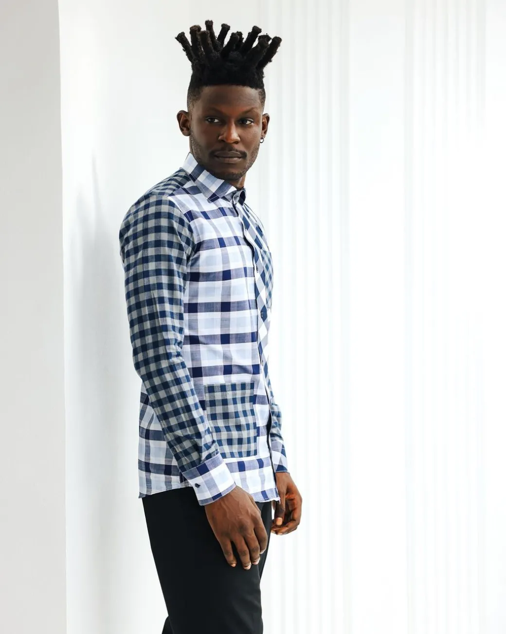 An Intersected Checkerboard & Windowpane Check Layered Casual Shirt.