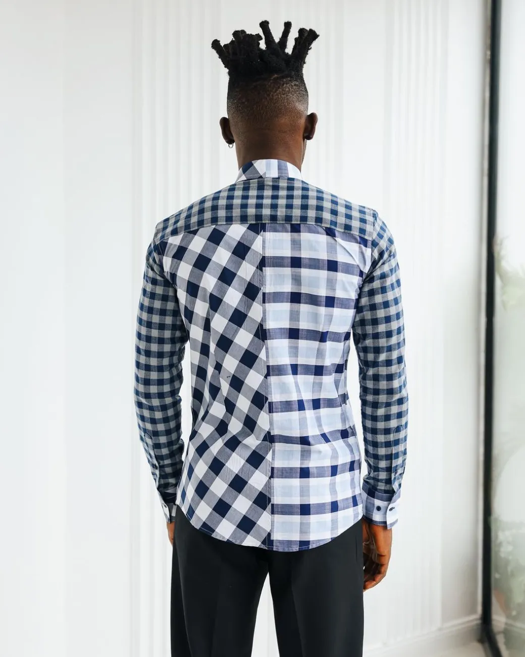 An Intersected Checkerboard & Windowpane Check Layered Casual Shirt.