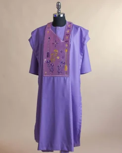 An Iris Purple, arrow & floral metallic wire embroidery design with ss30 and ss20 gold and silver Swarovski stone details agbada