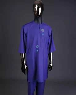 An Iris purple flower pot embroidery detailing with Swarovski details kaftan and Sokoto