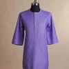 An iris purple, front flap with Swarovski button, 3/4 sleeve African senator kaftan native.