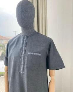 An Irish grey traditional embroidery senator kaftan.