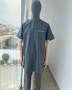 An Irish grey traditional embroidery senator kaftan.