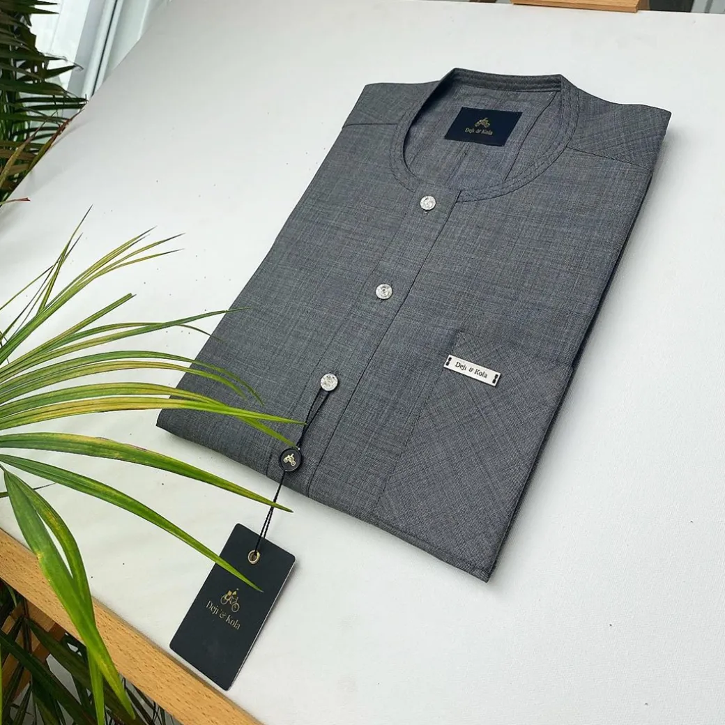 An Irish Grey with silver ABV diamond-shaped Australian Swarovski button detailing Kaftan