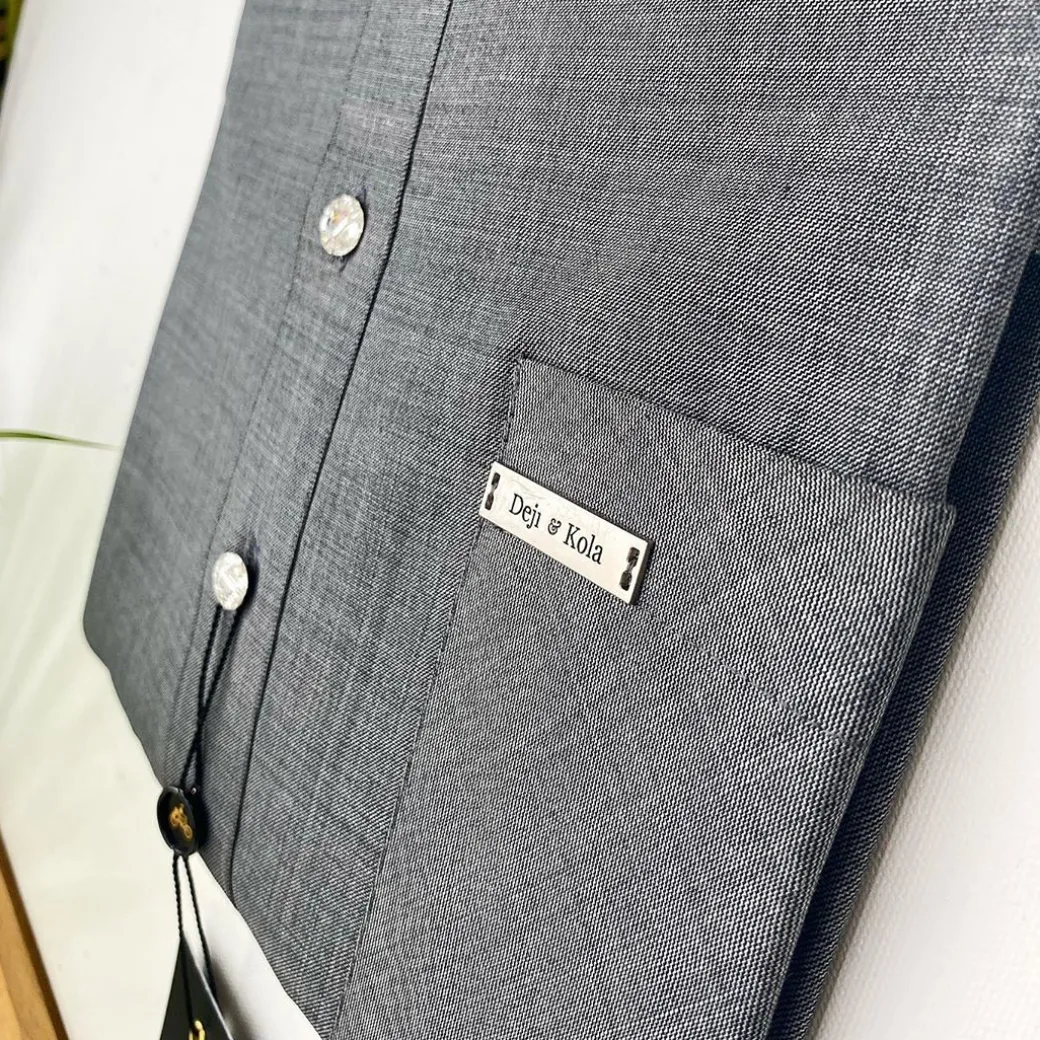 An Irish Grey with silver ABV diamond-shaped Australian Swarovski button detailing Kaftan
