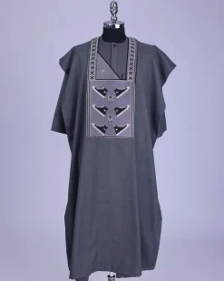 An Iron Grey, stepping all stars metallic wire embroidery details agbada